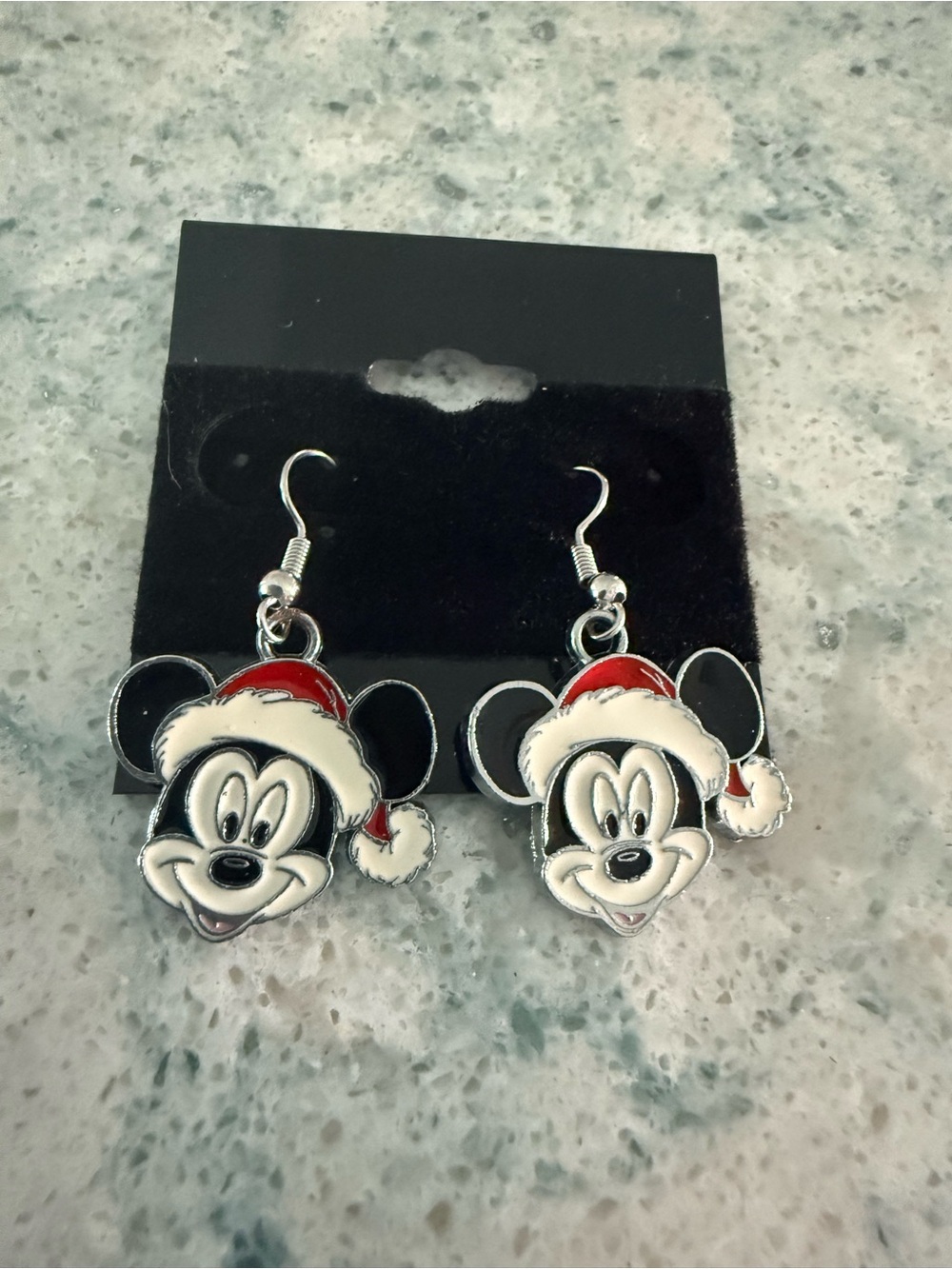 Mickey Mouse Santa Hat Dangle Earrings - Black, White, Red